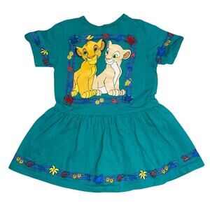Disney's Vintage 90s The Lion King Simba and Nala graphic girls teal dress 6x
